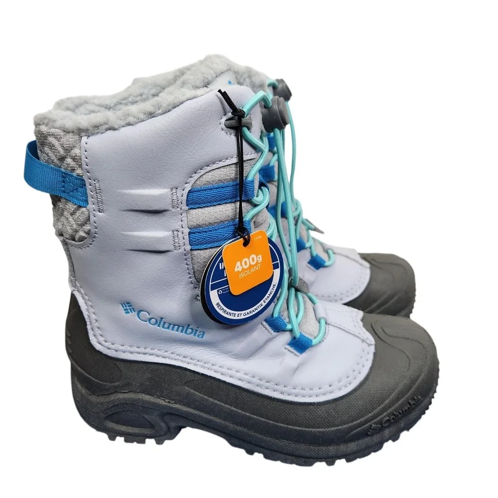 Columbia Bugaboot Celsius Snow Boots Youth 4 Gray Blue Waterproof 400g Insulated